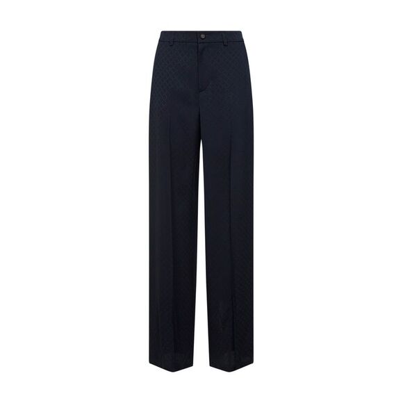Gucci Women Dark Blue Viscose And Silk Jacquard Trousers